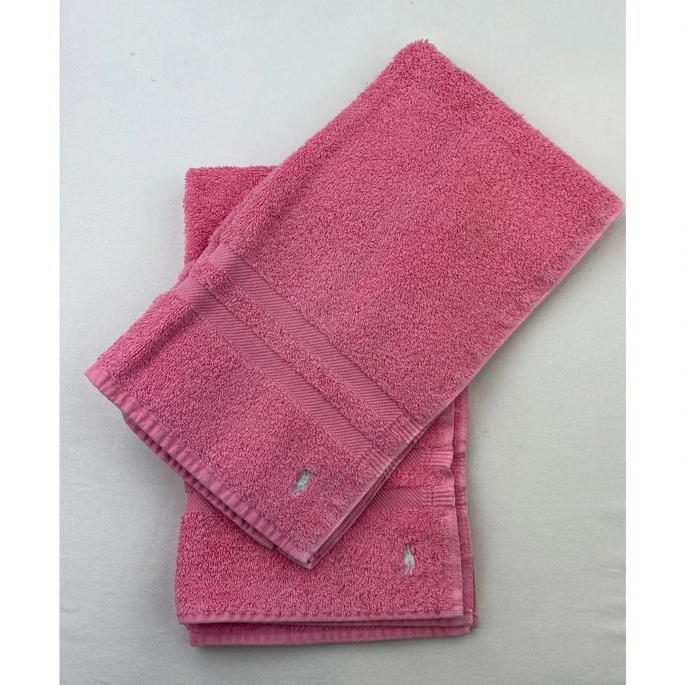 RALPH LAUREN Home Hand Towel Set of 2 Loop Cotton Terry Pink USA 16